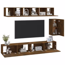 vidaXL TV Cabinet Set 6 Piece Engineered Wood Media TV Console Multi Colours - Smoked oak - Additional view 4