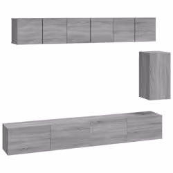 vidaXL TV Cabinet Set 6 Piece Engineered Wood Media TV Console Multi Colours - Grey sonoma