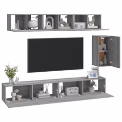 vidaXL TV Cabinet Set 6 Piece Engineered Wood Media TV Console Multi Colours - Grey sonoma - Additional view 4