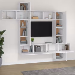 vidaXL TV Cabinet Set 9 Piece Engineered Wood Media TV Console Multi Colours - White