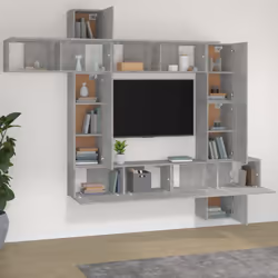 vidaXL TV Cabinet Set 9 Piece Engineered Wood Media TV Console Multi Colours - Concrete grey