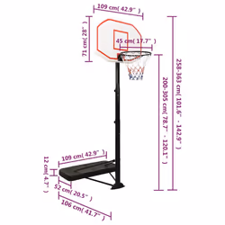 vidaXL Basketball Stand 258-363cm Polyethene Basketball Hoop Stand Black/White - white