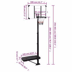 vidaXL Basketball Stand Transparent 256-361 cm Polycarbonate Basketball Post