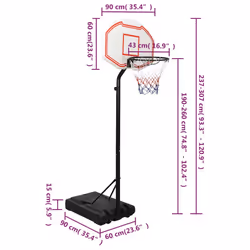 vidaXL Basketball Stand White 237-307 cm Polyethene Basketball Hoop Stand