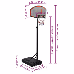 vidaXL Basketball Stand Black 237-307 cm Polyethene Basketball Hoop Stand