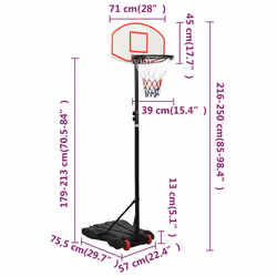 vidaXL Basketball Stand Polyethene Basketball Hoop Stand Post Black/White - white