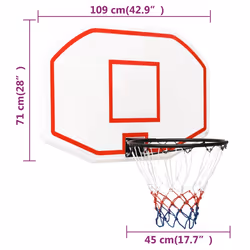vidaXL Basketball Backboard Polyethene Hoop Board Black/White Multi Sizes - white, 109 x 71 x 3 cm