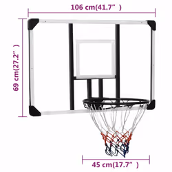 vidaXL Basketball Backboard Transparent Wall-Mounted Hoop Board Multi Sizes - 106 x 69 x 3 cm