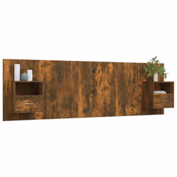 vidaXL Bed Headboard with Cabinets Smoked Oak Engineered Wood Wall Nightstand - Additional view 2