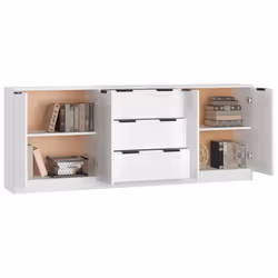 vidaXL Sideboards 3 Piece Storage Rack Organiser Highboard Engineered Wood - white - Additional view 4