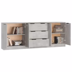 vidaXL Sideboards 3 Piece Storage Rack Organiser Highboard Engineered Wood - concrete grey - Additional view 4