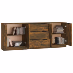 vidaXL Sideboards 3 Piece Storage Rack Organiser Highboard Engineered Wood - smoked oak - Additional view 4