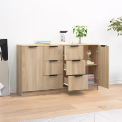 vidaXL 2x Sideboards Engineered Wood Cupboard Console Cabinet Multi Colours - sonoma oak, 2 - Additional view 2