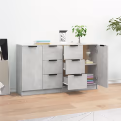 vidaXL 2x Sideboards Engineered Wood Cupboard Console Cabinet Multi Colours - concrete grey, 2 - Additional view 2