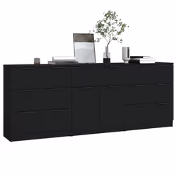 vidaXL Sideboards 3 Piece Black Engineered Wood Storage Cabinet Home Organiser
