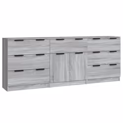vidaXL Sideboards 3 Piece Grey Sonoma Engineered Wood Cupboard Storage Cabinet