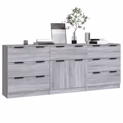 vidaXL Sideboards 3 Piece Grey Sonoma Engineered Wood Cupboard Storage Cabinet