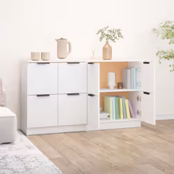vidaXL 2x Sideboards White Engineered Wood Storage Cabinet Home Organiser - Additional view 4