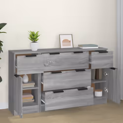 vidaXL Sideboard Set 3 Piece Engineered Wood Home Organiser Multi Colours - Grey sonoma - Additional view 3