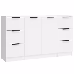 vidaXL 3x Sideboards Engineered Wood Cabinet Home Organiser Multi Colours - white