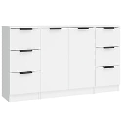 vidaXL 3x Sideboards Engineered Wood Cabinet Home Organiser Multi Colours - white