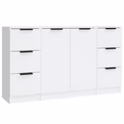 vidaXL 3x Sideboards Engineered Wood Cabinet Home Organiser Multi Colours - white