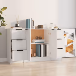 vidaXL 3x Sideboards Engineered Wood Cabinet Home Organiser Multi Colours - white - Additional view 4