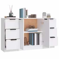 vidaXL 3x Sideboards Engineered Wood Cabinet Home Organiser Multi Colours - white - Additional view 6
