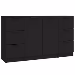 vidaXL 3x Sideboards Black Engineered Wood Cabinet Cupboard Home Organiser