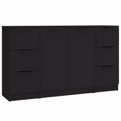 vidaXL 3x Sideboards Black Engineered Wood Cabinet Cupboard Home Organiser