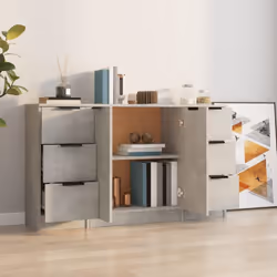 vidaXL 3x Sideboards Engineered Wood Cabinet Home Organiser Multi Colours - Concrete grey - Additional view 4