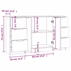 vidaXL 3x Sideboards Engineered Wood Cabinet Home Organiser Multi Colours - Concrete grey - Additional view 5