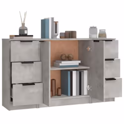 vidaXL 3x Sideboards Engineered Wood Cabinet Home Organiser Multi Colours - Concrete grey - Additional view 6