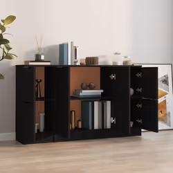 vidaXL 3x Sideboards Black Engineered Wood Cabinet Cupboard Home Organiser