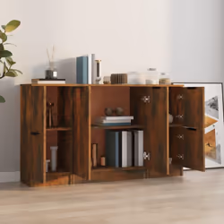 vidaXL 3x Sideboards Engineered Wood Cabinet Home Organiser Multi Colours - Smoked oak