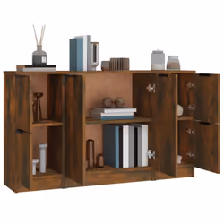 vidaXL 3x Sideboards Engineered Wood Cabinet Home Organiser Multi Colours - Smoked oak - Additional view 5