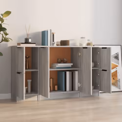 vidaXL 3x Sideboards Engineered Wood Cabinet Home Organiser Multi Colours - Grey sonoma