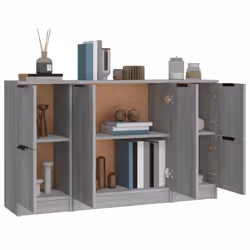 vidaXL 3x Sideboards Engineered Wood Cabinet Home Organiser Multi Colours - Grey sonoma - Additional view 5