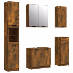 vidaXL Bathroom Cabinet Set 5 Piece Engineered Wood Vanity Unit Multi Colours - smoked oak