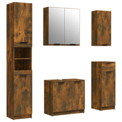 vidaXL Bathroom Cabinet Set 5 Piece Engineered Wood Vanity Unit Multi Colours - smoked oak