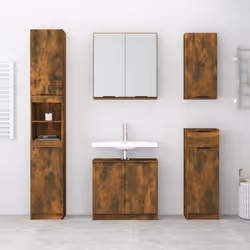 vidaXL Bathroom Cabinet Set 5 Piece Engineered Wood Vanity Unit Multi Colours - smoked oak
