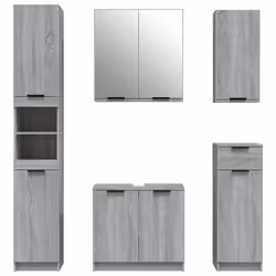 vidaXL Bathroom Cabinet Set 5 Piece Engineered Wood Vanity Unit Multi Colours - grey sonoma - Additional view 4