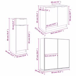 vidaXL Bathroom Cabinet Set 3 Piece Engineered Wood Vanity Unit Multi Colours - Grey sonoma - Additional view 3