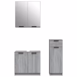 vidaXL Bathroom Cabinet Set 3 Piece Engineered Wood Vanity Unit Multi Colours - Grey sonoma - Additional view 4