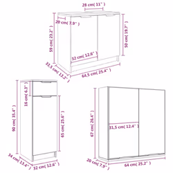 vidaXL Bathroom Cabinet Set 4 Piece Engineered Wood Vanity Unit Multi Colours - Grey sonoma - Additional view 10