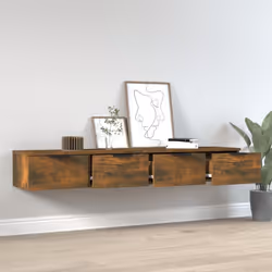 vidaXL 2x Wall Cabinets Engineered Wood Floating Hanging Cabinet Multi Colours - Smoked oak - Additional view 6