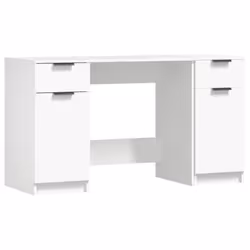 vidaXL Desk with Side Cabinet White Engineered Wood Office Computer Study Desk