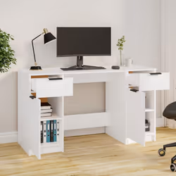 vidaXL Desk with Side Cabinet White Engineered Wood Office Computer Study Desk