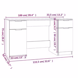 vidaXL Desk with Side Cabinet White Engineered Wood Office Computer Study Desk