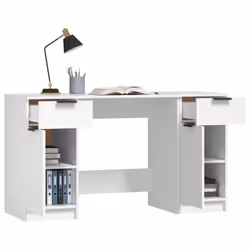 vidaXL Desk with Side Cabinet White Engineered Wood Office Computer Study Desk - Additional view 4